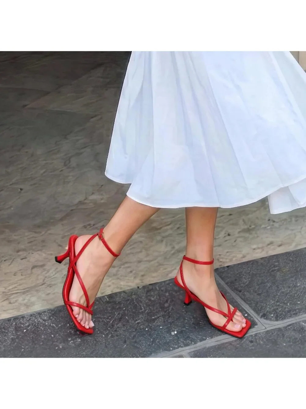 Dream Pairs Women's Red Pu Open Toe Dressy Thong Comfort Kitten Heel Sandals